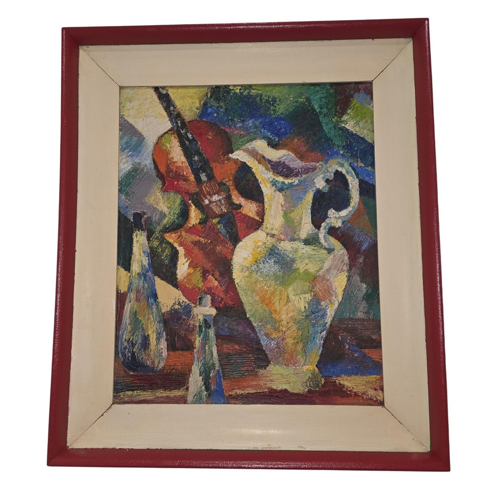 Vintage Still Life Oil Painting Canvas Violin Art Signed by Bernice Jenkins